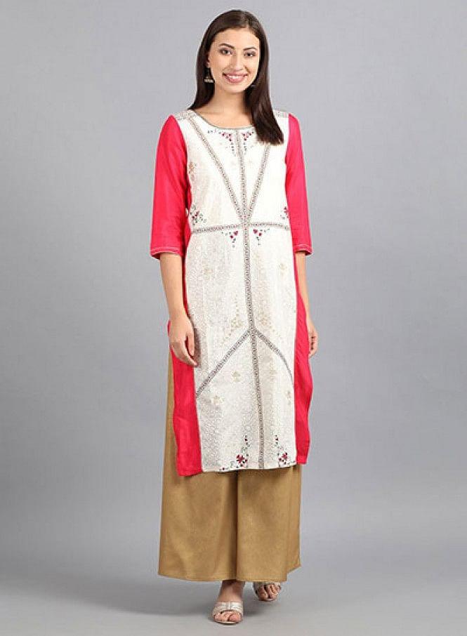 W for Woman Ecru Round Neck Printed kurta