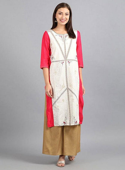 W for Woman Ecru Round Neck Printed kurta