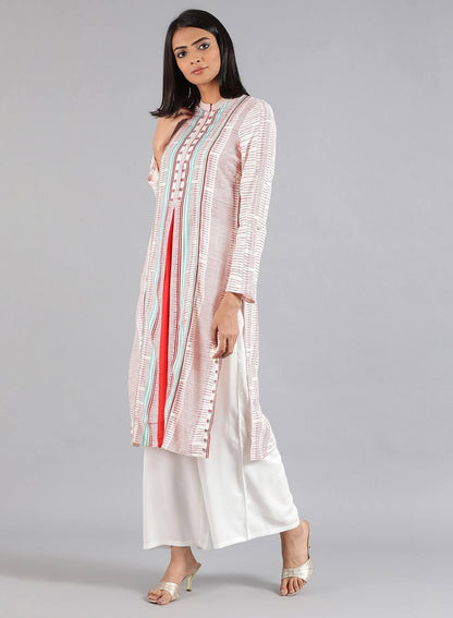 W for Woman White Mandarin Neck Printed kurta