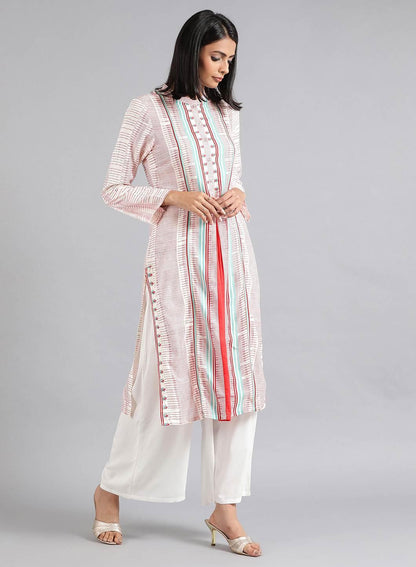W for Woman White Mandarin Neck Printed kurta