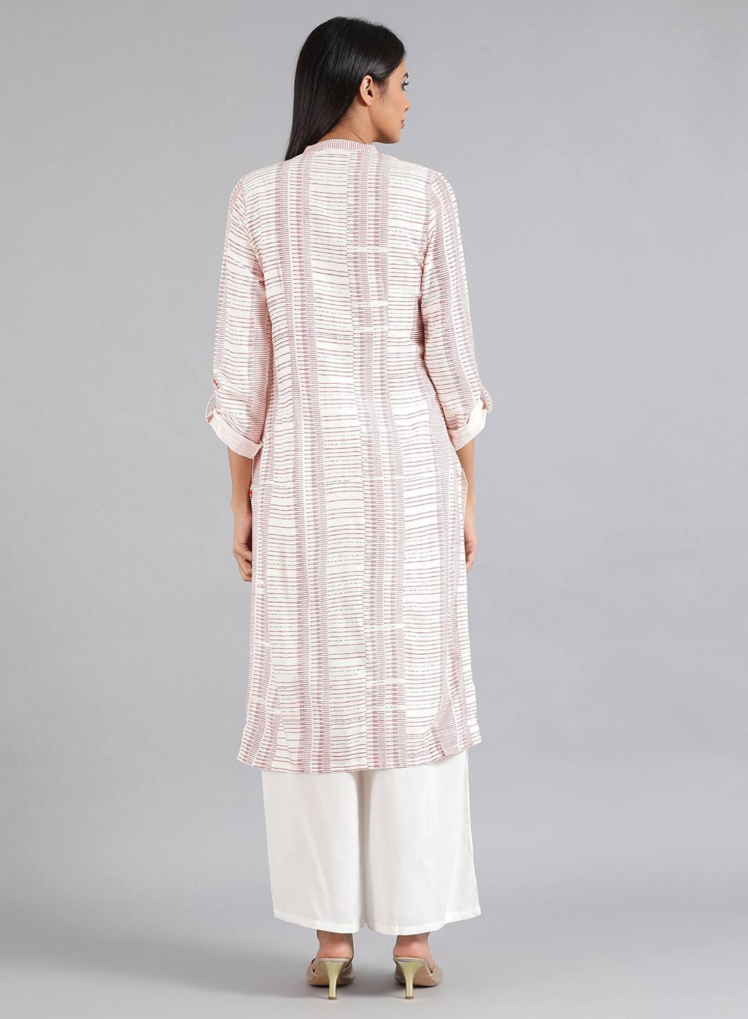 W for Woman White Mandarin Neck Printed kurta