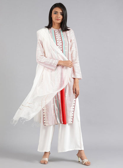 W for Woman White Mandarin Neck Printed kurta