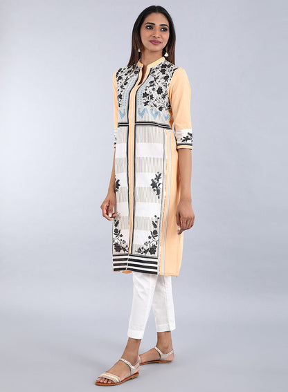 W for Woman Orange Mandarin Neck Printed kurta