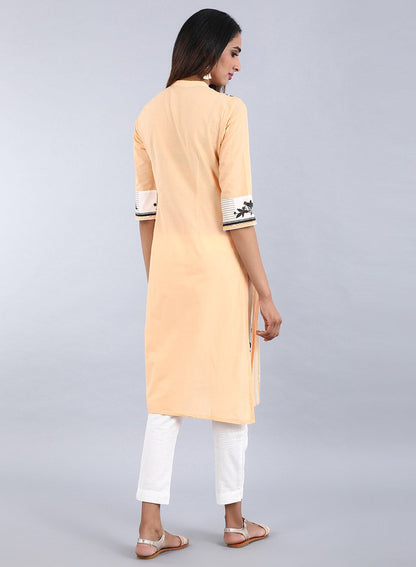 W for Woman Orange Mandarin Neck Printed kurta