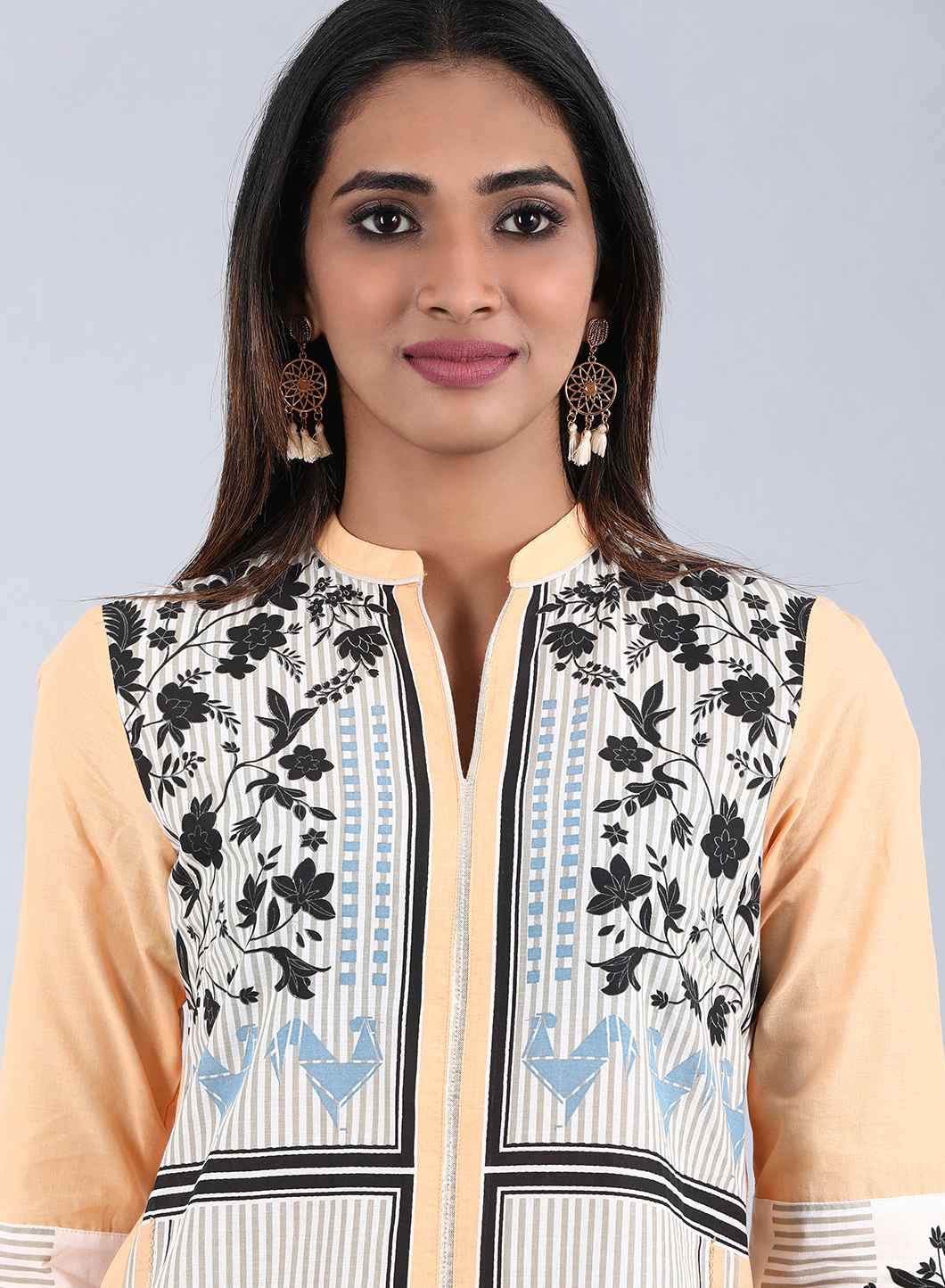 W for Woman Orange Mandarin Neck Printed kurta