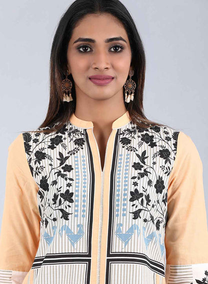 W for Woman Orange Mandarin Neck Printed kurta