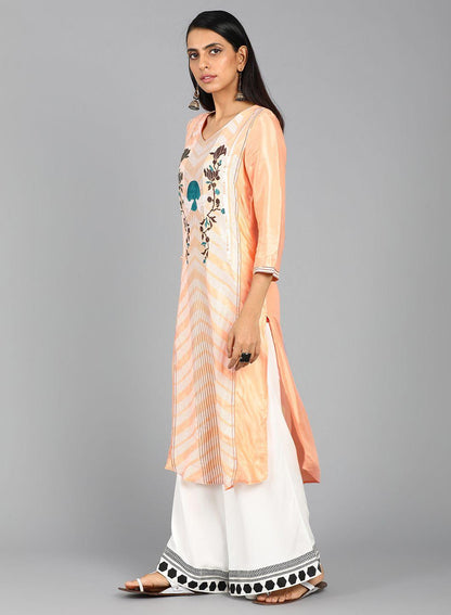 W for Woman Orange V Neck Printed kurta