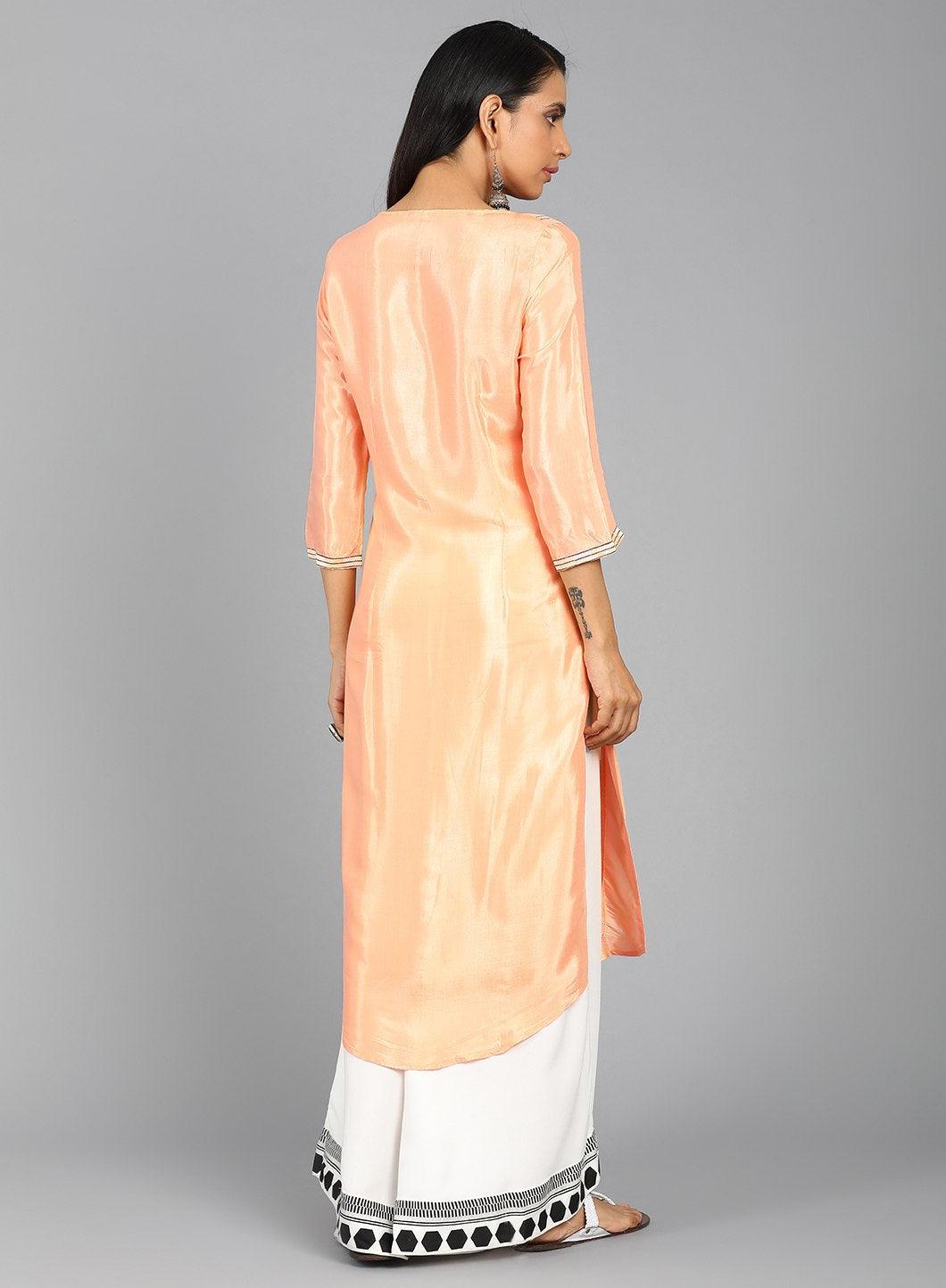 W for Woman Orange V Neck Printed kurta