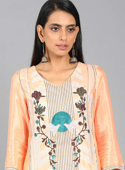 W for Woman Orange V Neck Printed kurta