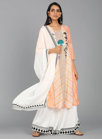 W for Woman Orange V Neck Printed kurta