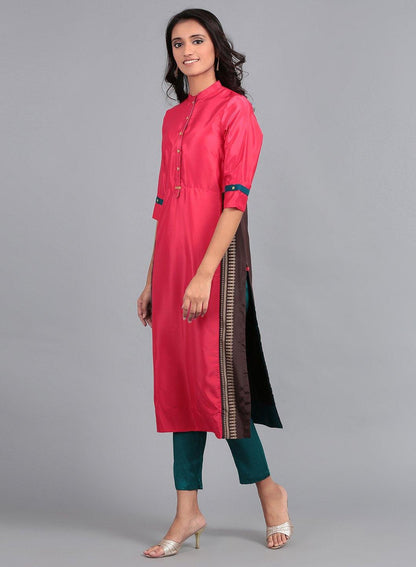 W for Woman Pink Mandarin Neck French Crepe kurta