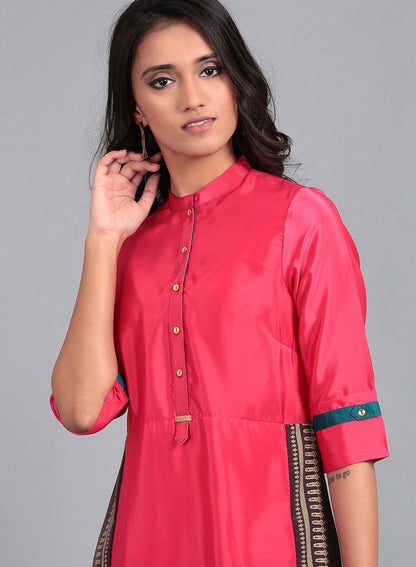W for Woman Pink Mandarin Neck French Crepe kurta