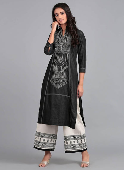 W for Woman Blue Mandarin Neck Denim kurta
