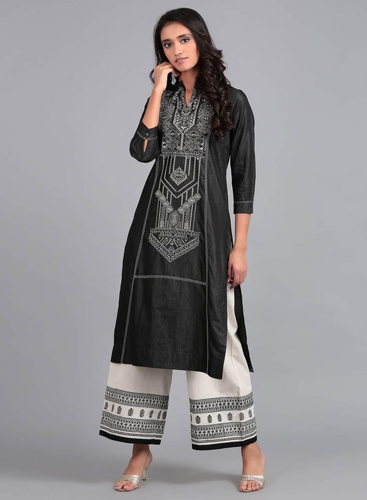 W for Woman Blue Mandarin Neck Denim kurta