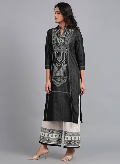 W for Woman Blue Mandarin Neck Denim kurta