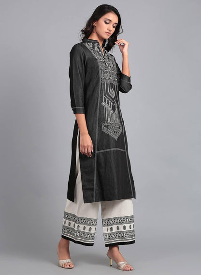 W for Woman Blue Mandarin Neck Denim kurta