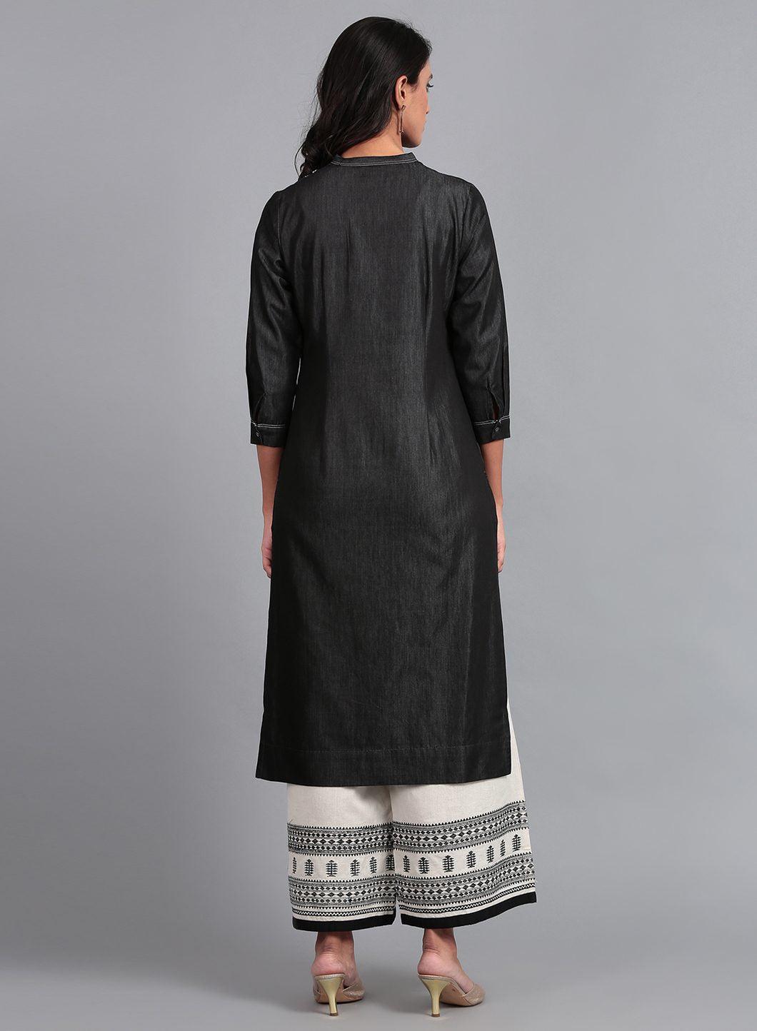 W for Woman Blue Mandarin Neck Denim kurta