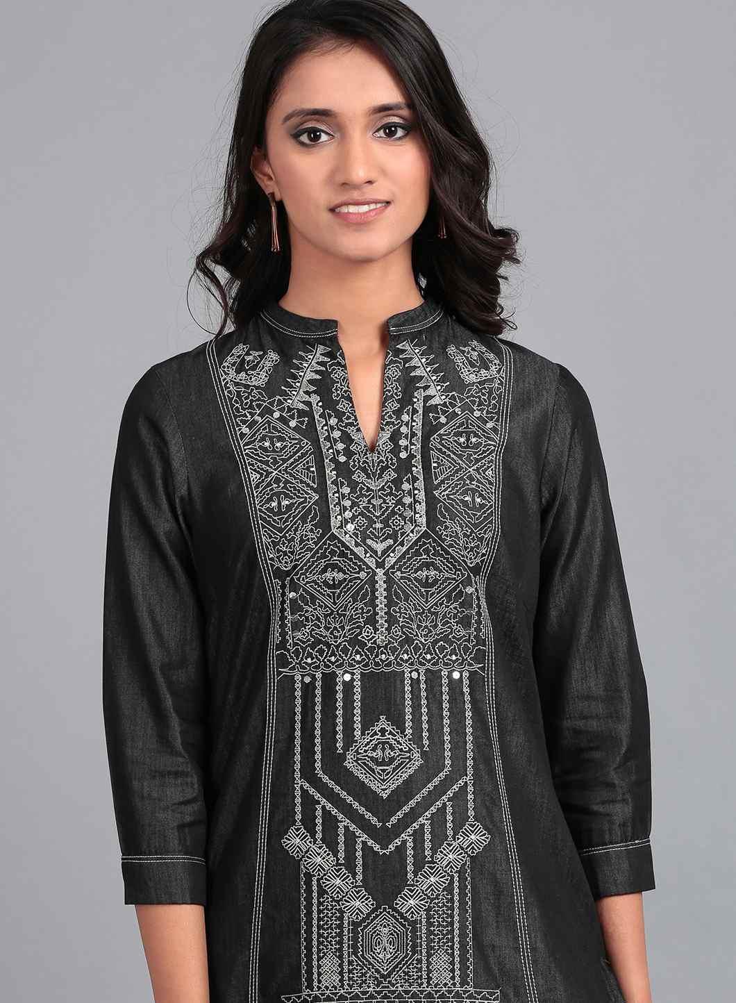 W for Woman Blue Mandarin Neck Denim kurta