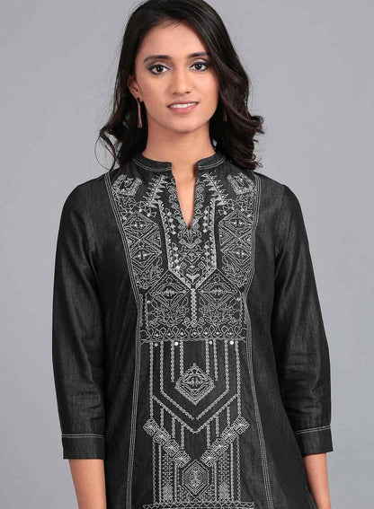 W for Woman Blue Mandarin Neck Denim kurta