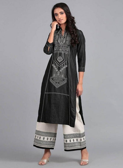 W for Woman Blue Mandarin Neck Denim kurta