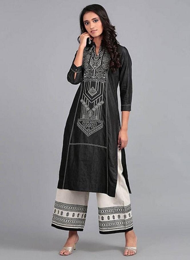 W for Woman Blue Mandarin Neck Denim kurta