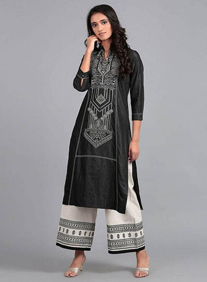 W for Woman Blue Mandarin Neck Denim kurta