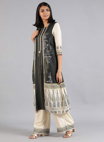 W for Woman Grey Round Neck Khadi Print kurta
