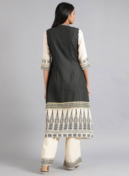 W for Woman Grey Round Neck Khadi Print kurta