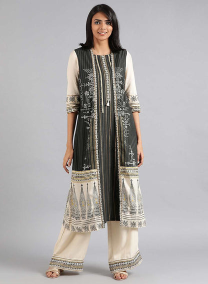 W for Woman Grey Round Neck Khadi Print kurta
