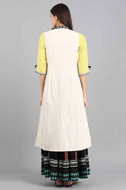 W for Woman Off-White & Yellow Mandarin Neck kurta