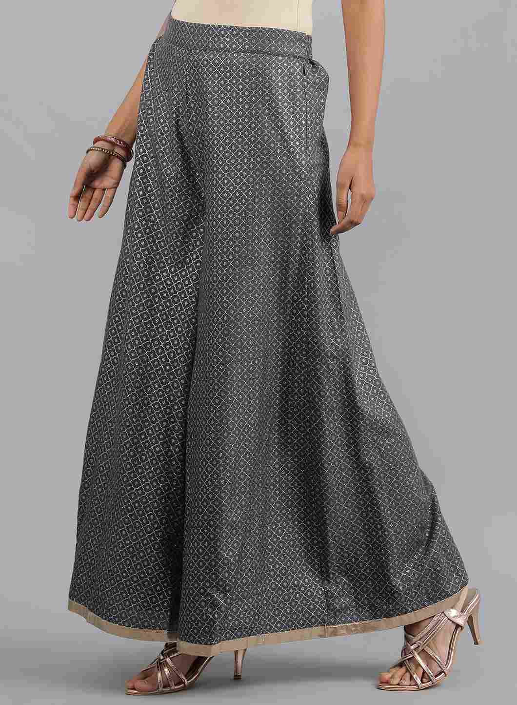 W for Woman Grey Flared Glitter Print Pants
