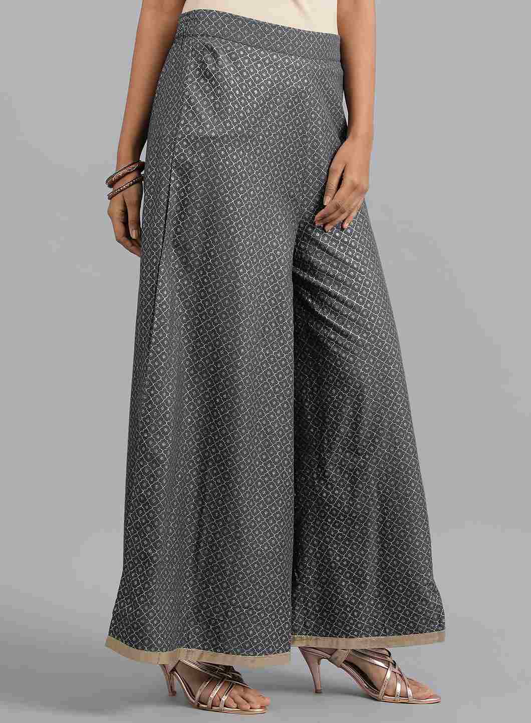 W for Woman Grey Flared Glitter Print Pants
