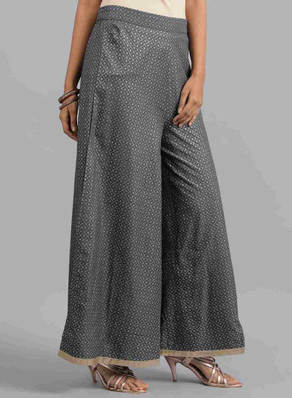 W for Woman Grey Flared Glitter Print Pants