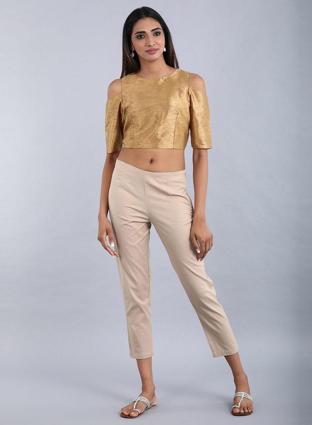 W for Woman Beige Ankle-Length Trousers