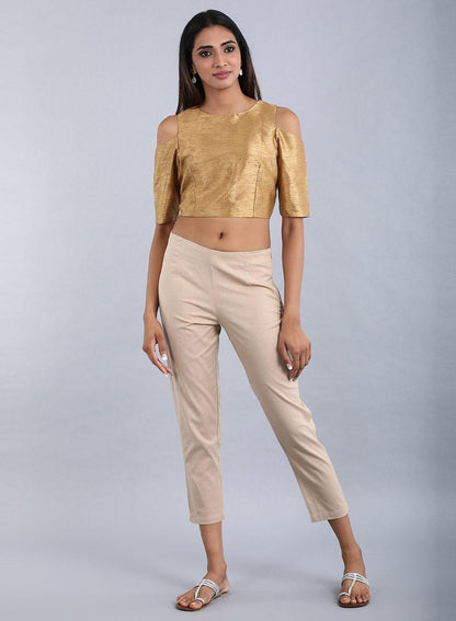 W for Woman Beige Ankle-Length Trousers