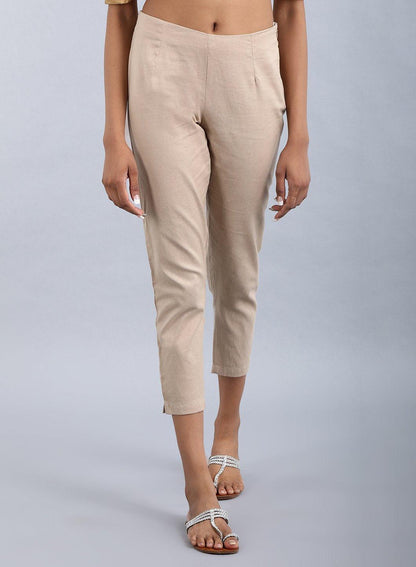 W for Woman Beige Ankle-Length Trousers