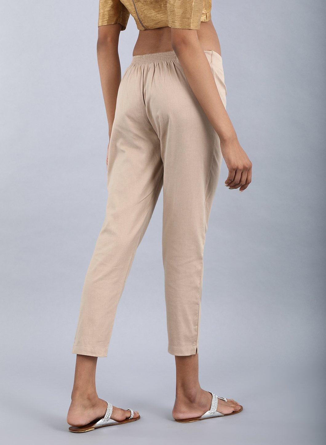 W for Woman Beige Ankle-Length Trousers