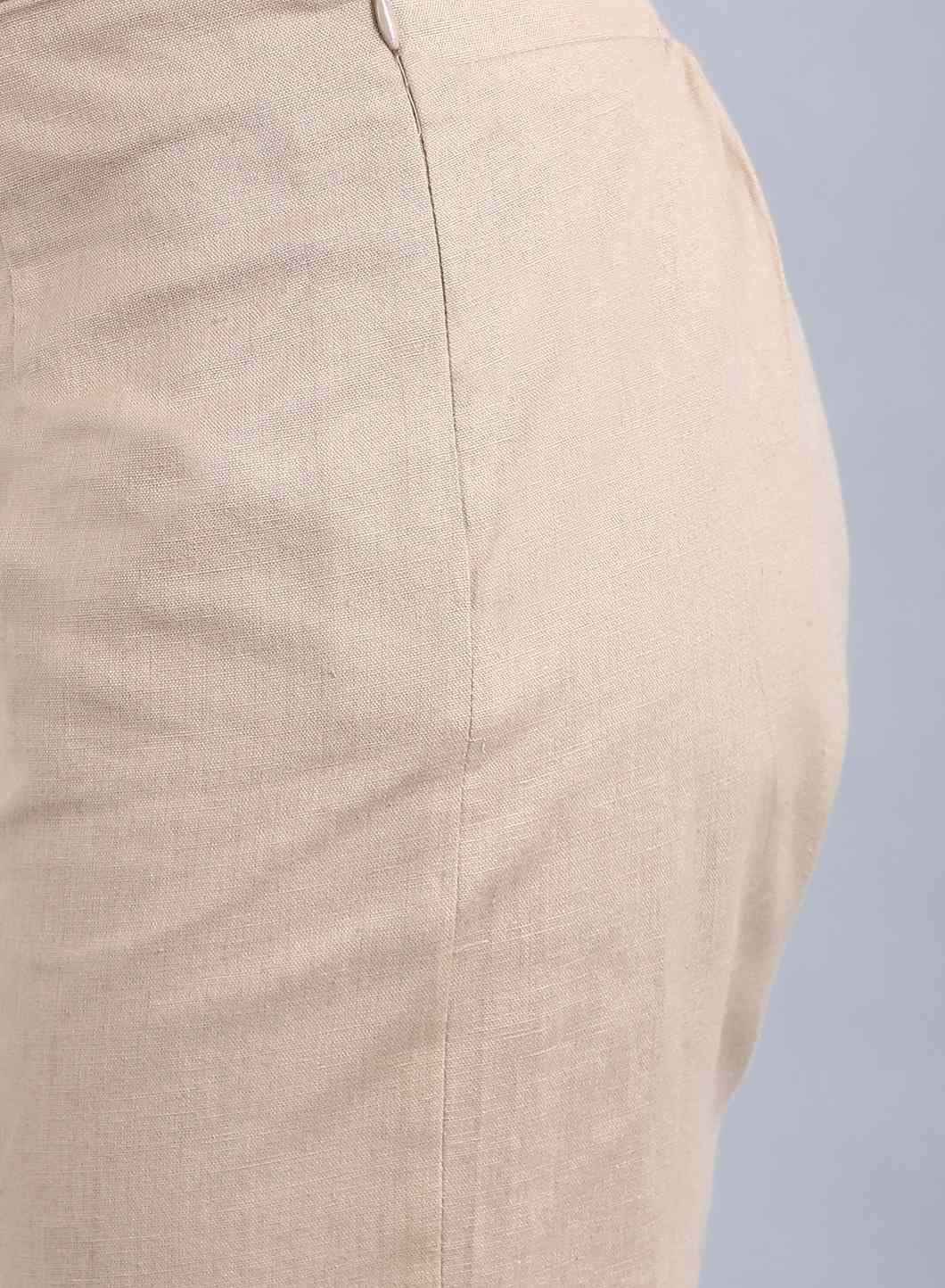 W for Woman Beige Ankle-Length Trousers