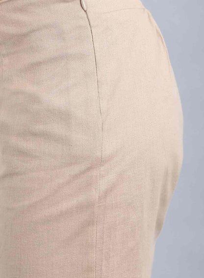 W for Woman Beige Ankle-Length Trousers
