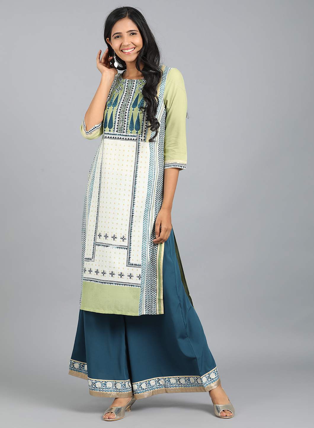 W for Woman Blue Solid Culottes