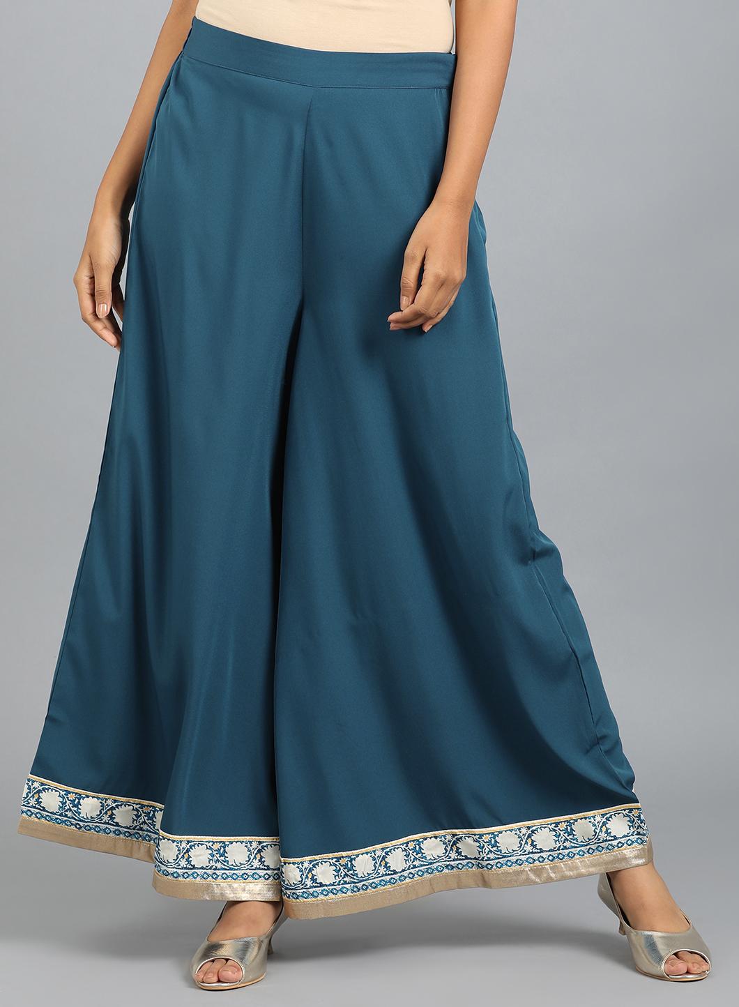 W for Woman Blue Solid Culottes
