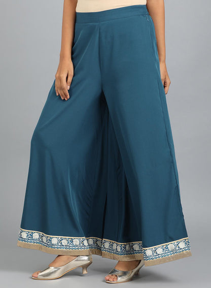 W for Woman Blue Solid Culottes