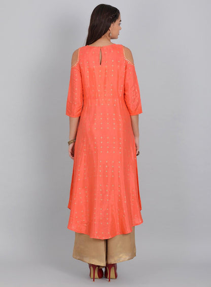 W for Woman Orange Embellished Cut-Out Sleeves kurta