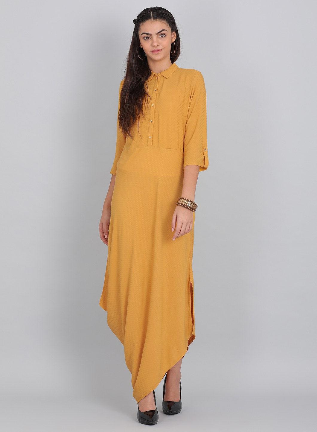 W for Woman Mustard Collar Neck Solid kurta