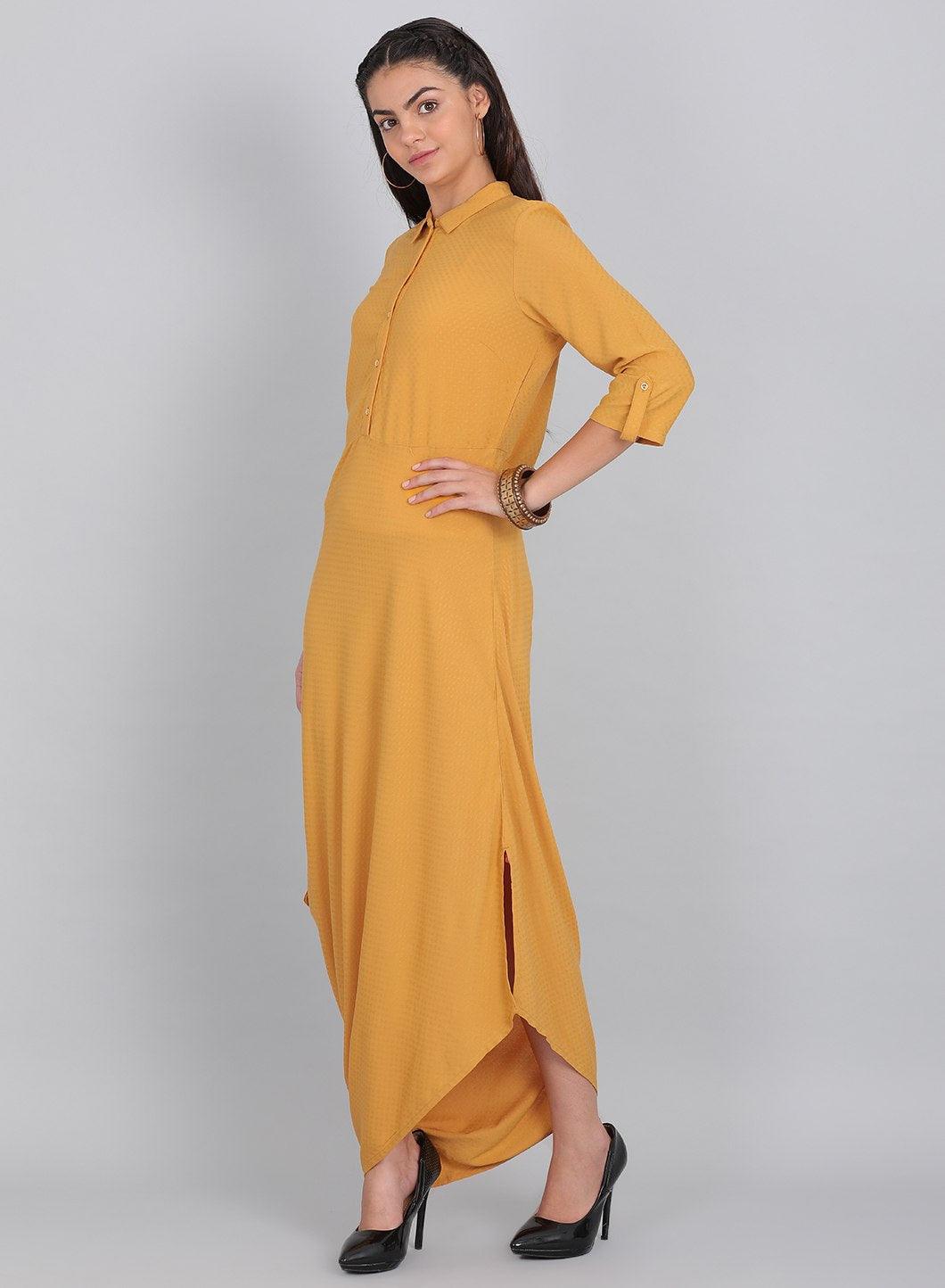 W for Woman Mustard Collar Neck Solid kurta
