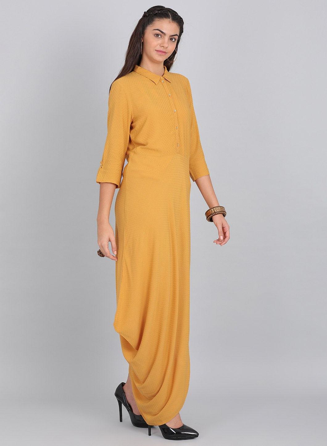 W for Woman Mustard Collar Neck Solid kurta