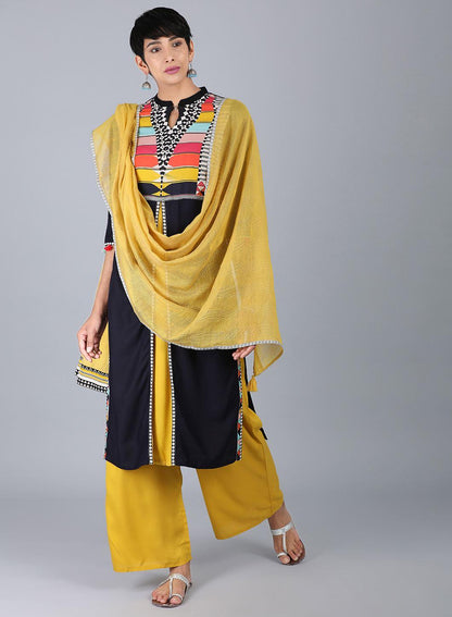 W for Woman Black Mandarin Neck Solid kurta