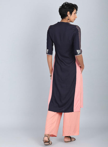 W for Woman Blue & Peach Mandarin Neck kurta