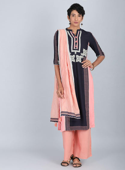 W for Woman Blue & Peach Mandarin Neck kurta