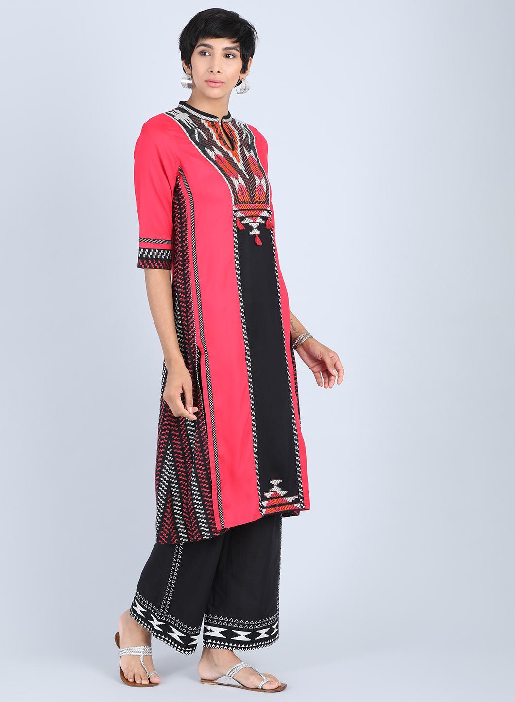W for Woman Red Mandarin Neck A-Line kurta